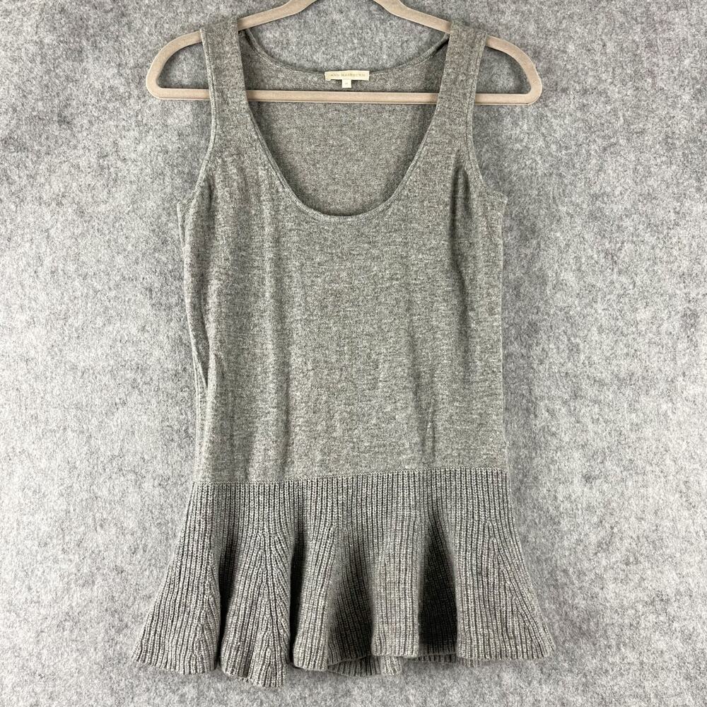 Ann Mashburn Cashmere Sweater Womens Medium Gray Peplum Sleeveless Quiet‎ Luxury